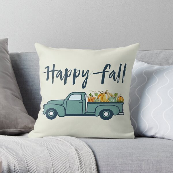 Red Vintage Pumpkin Pick Up Truck Pillow Cover - Fall / Autumn Pillow