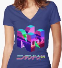Camiseta entallada de cuello en V Nintendo 64 Vaporwave