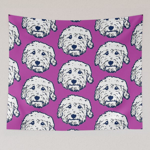 Item preview, Goldendoodle face silhouette! Adorable doodle dogs with purple background designed and sold by smooshfaceutd.
