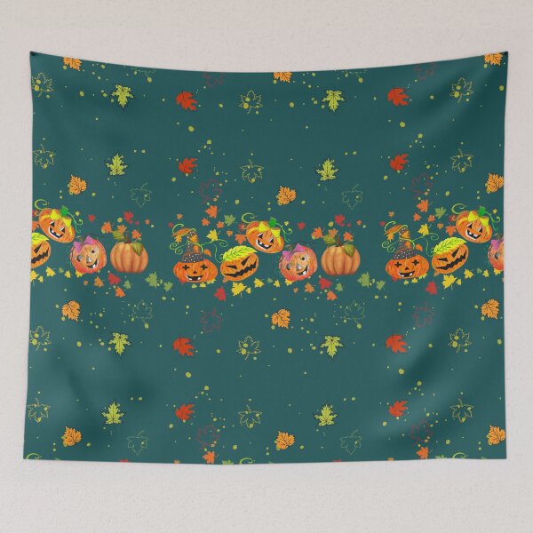 Item preview, Autumn Equinox - Happy Pumpkins Dancing Through Fall Leaves designed and sold by ttsayt1earth.