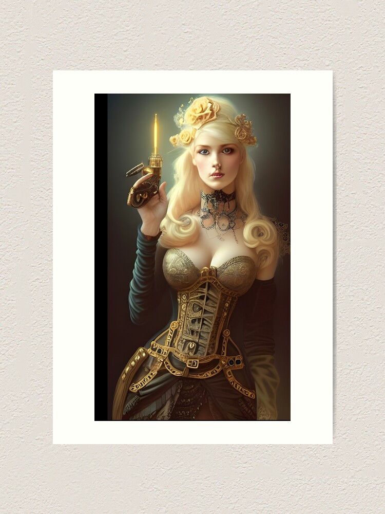 Pretty blonde in steampunk corset dress Greeting Card for Sale by