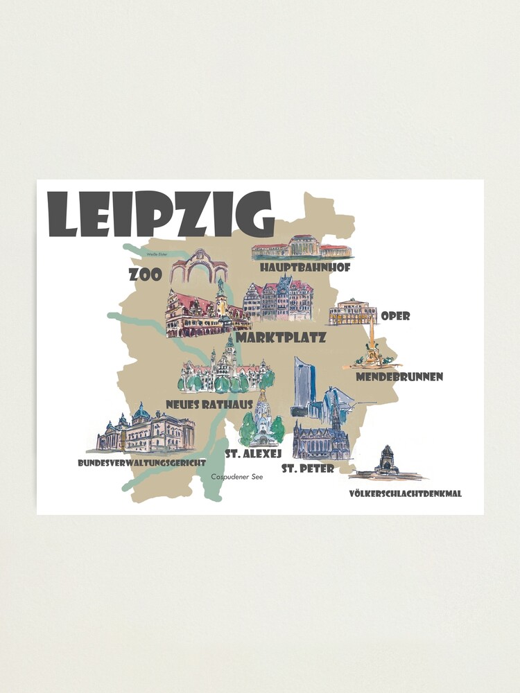 Leipzig Germany - Retro Map with Attractions