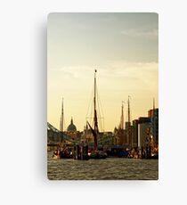 Boats on Thames River at Sunset, London, England Canvas Print
