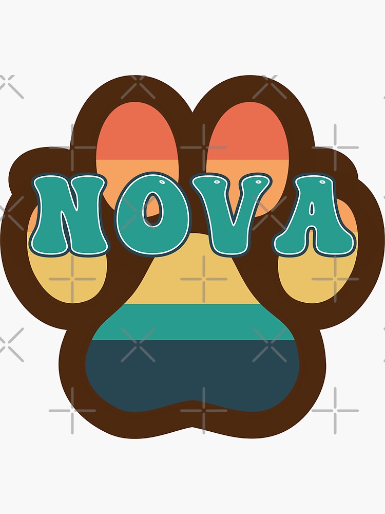 "Nova Dog Name Vintage Sunset Paw Prints on Brown - Nova Dog Name" Sticker for Sale by DPattonPD