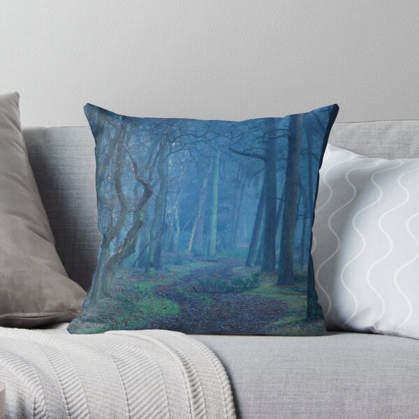 Entering the mysterious world of the blue forest Throw Pillow