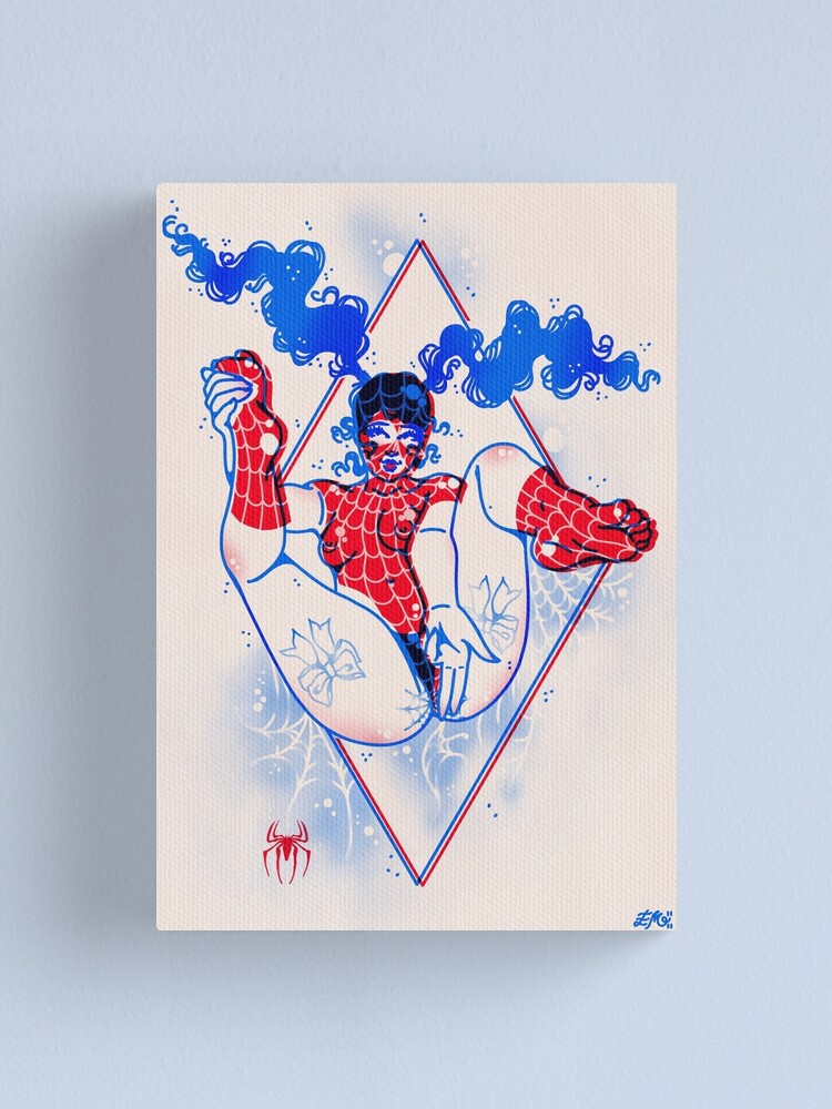 Wet Ass Spider Woman Sexy Pin Up Cute Traditional Tattoo Flash Style Art Print by Ella Mobbs Creep Heart Canvas Print