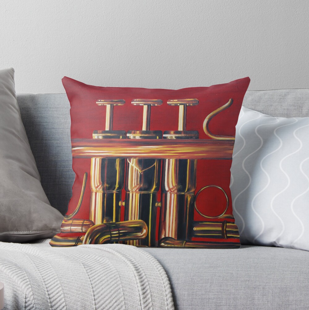 Trumpet in Red Throw Pillow