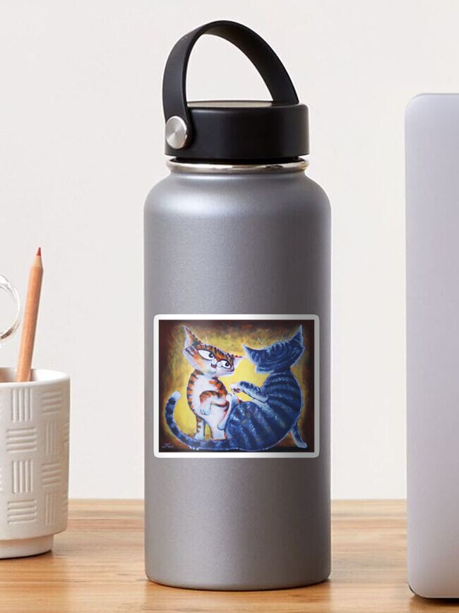Thumbnail 1 of 3, Sticker, Two Cat, Feline Fun - Art by TET designed and sold by etourist.
