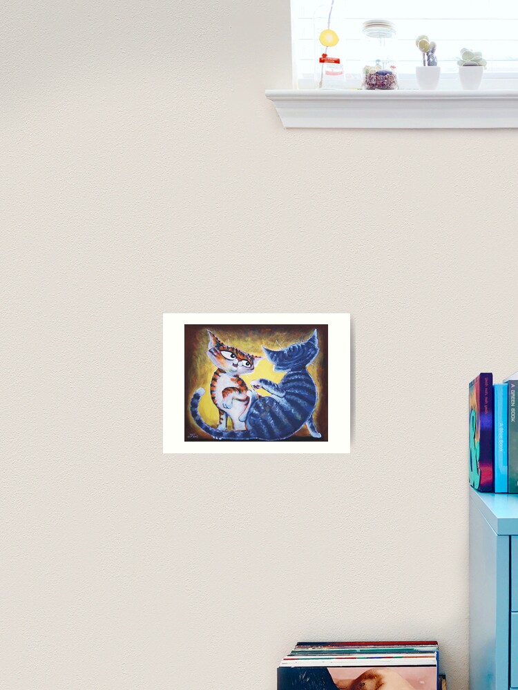 Thumbnail 1 of 3, Art Print, Two Cat, Feline Fun - Art by TET designed and sold by etourist.
