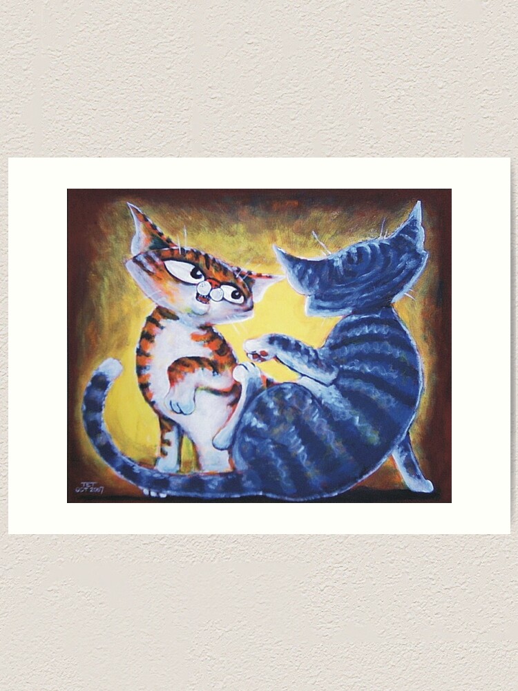 Thumbnail 2 of 3, Art Print, Two Cat, Feline Fun - Art by TET designed and sold by etourist.