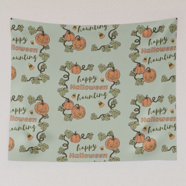 Item preview, "happy Halloween haunting" w/ pumpkins and candy corn designed and sold by xingqueen.