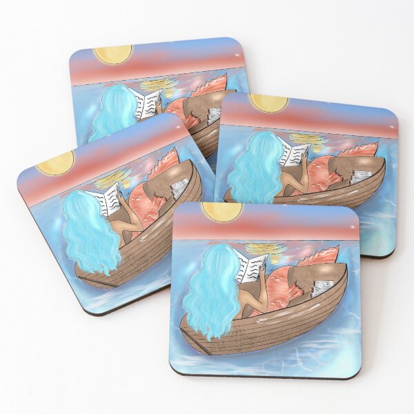 Item preview, Mermaid With Blue Hair Reading On A Boat designed and sold by SMillustrations.