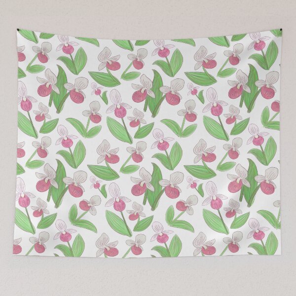 Item preview, Showy Lady Slippers Seamless Pattern - White designed and sold by EcoElsa.