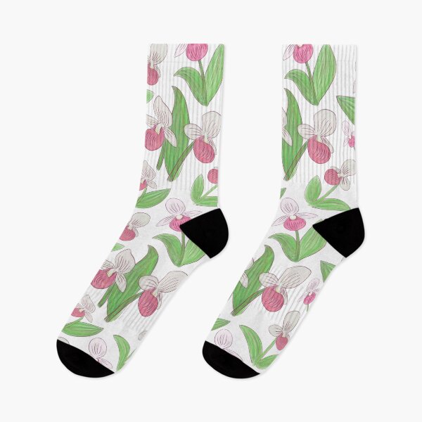 Item preview, Showy Lady Slippers Seamless Pattern - White designed and sold by EcoElsa.