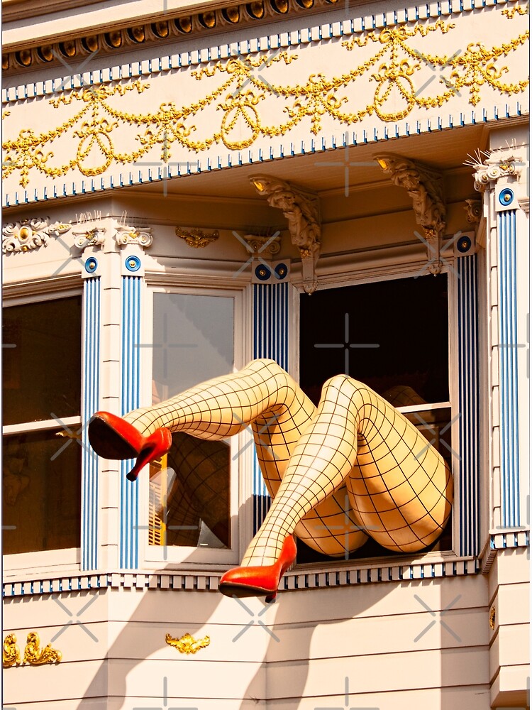 Disover Giant Sexy Fishnet Legs Sticking Out of the Window - Haight St. Premium Matte Vertical Poster
