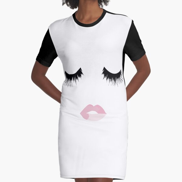 Eyelash Lip Print Graphic T-Shirt Dress
