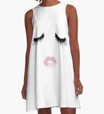 Wimpern Lippendruck A-Linien Kleid