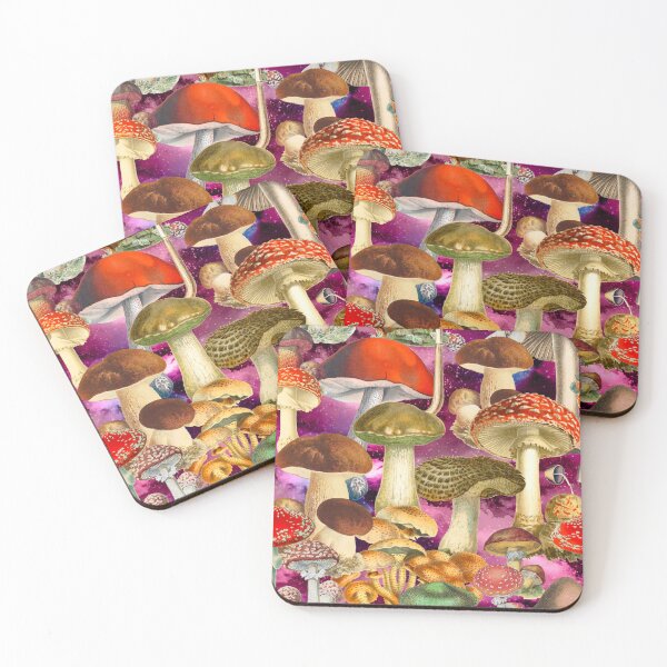 Item preview, Vintage mushrooms exotic garden, shrooms and fungi, botanical pattern, mushrooms illustration, seamless pattern, purple magenta pattern trendy  designed and sold by ZeinabTaha.