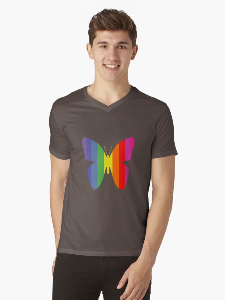 Thumbnail 1 of 3, V-Neck T-Shirt, Butterfly Rainbow designed and sold by missnmn.