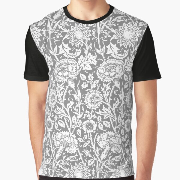 William Morris Carnations | Grey and White Floral Pattern | Flower Patterns | Vintage Patterns | Classic Patterns | Graphic T-Shirt