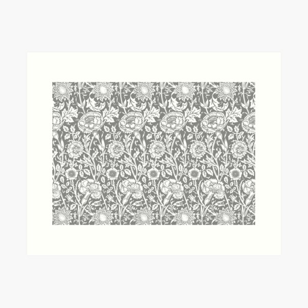William Morris Carnations | Grey and White Floral Pattern | Flower Patterns | Vintage Patterns | Classic Patterns | Art Print