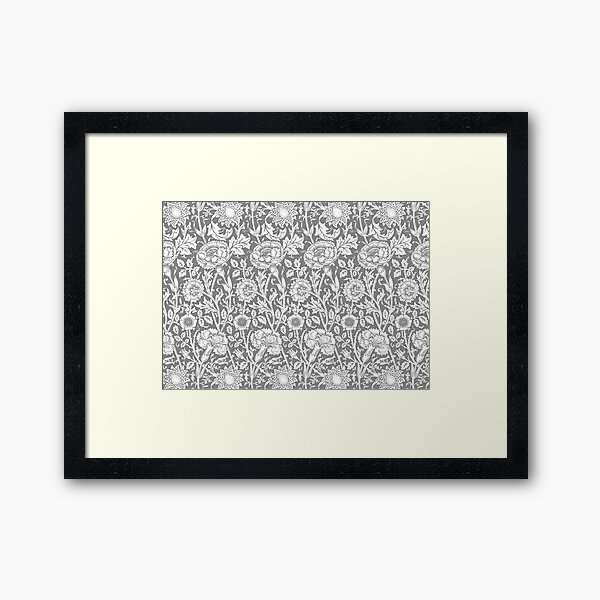 William Morris Carnations | Grey and White Floral Pattern | Flower Patterns | Vintage Patterns | Classic Patterns | Framed Art Print