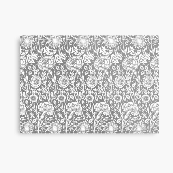 William Morris Carnations | Grey and White Floral Pattern | Flower Patterns | Vintage Patterns | Classic Patterns | Metal Print