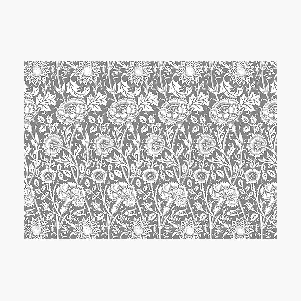 William Morris Carnations | Grey and White Floral Pattern | Flower Patterns | Vintage Patterns | Classic Patterns | Photographic Print