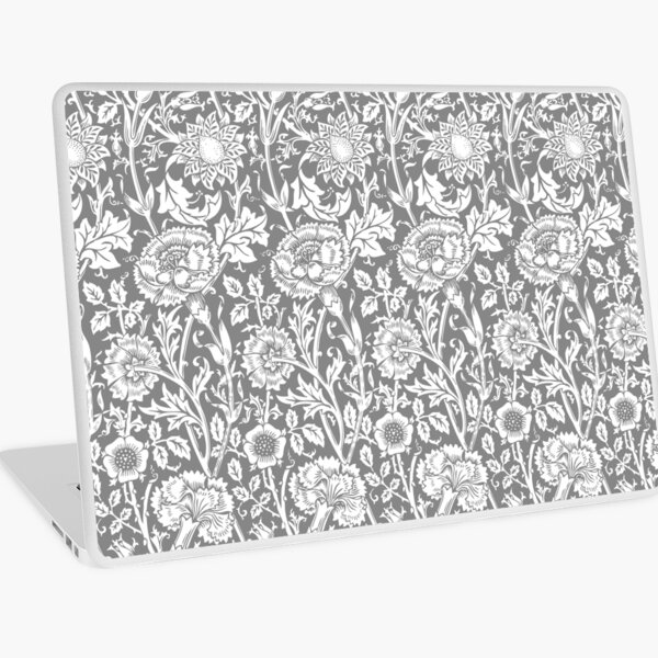 William Morris Carnations | Grey and White Floral Pattern | Flower Patterns | Vintage Patterns | Classic Patterns | Laptop Skin
