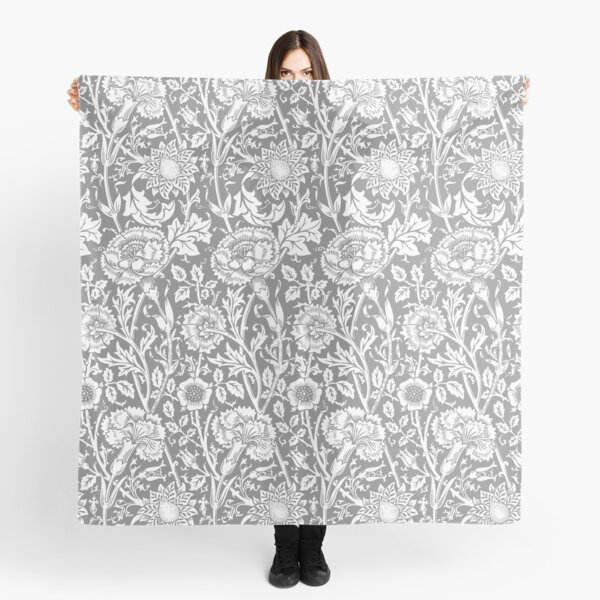 William Morris Carnations | Grey and White Floral Pattern | Flower Patterns | Vintage Patterns | Classic Patterns | Scarf