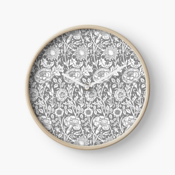 William Morris Carnations | Grey and White Floral Pattern | Flower Patterns | Vintage Patterns | Classic Patterns | Clock