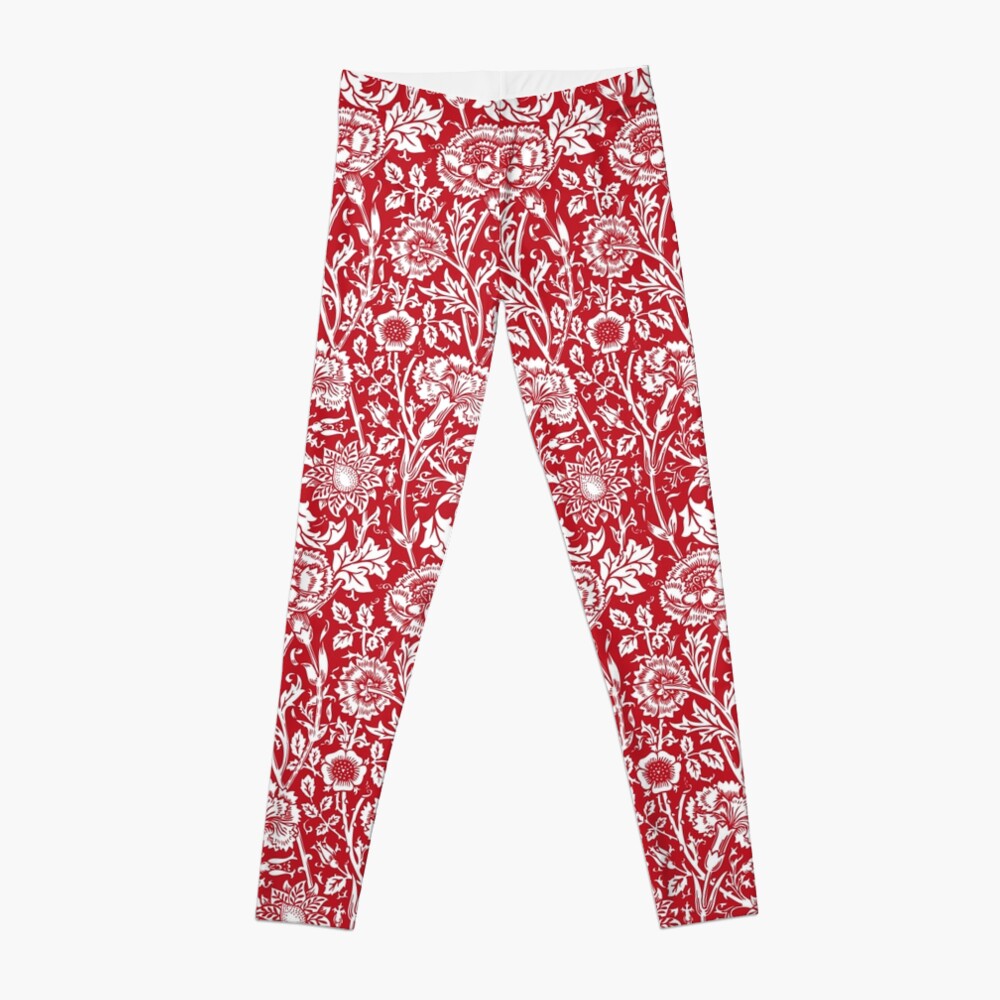 William Morris Carnations | Red and White Floral Pattern | Flower Patterns | Vintage Patterns | Classic Patterns | Leggings