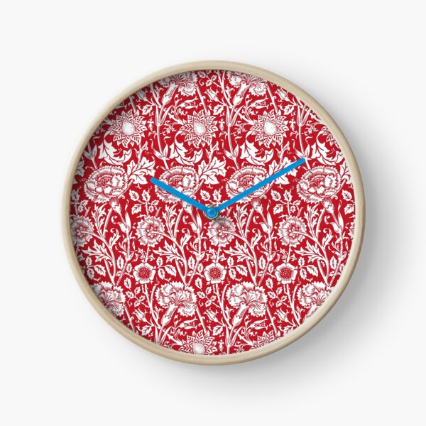 William Morris Carnations | Red and White Floral Pattern | Flower Patterns | Vintage Patterns | Classic Patterns | Clock