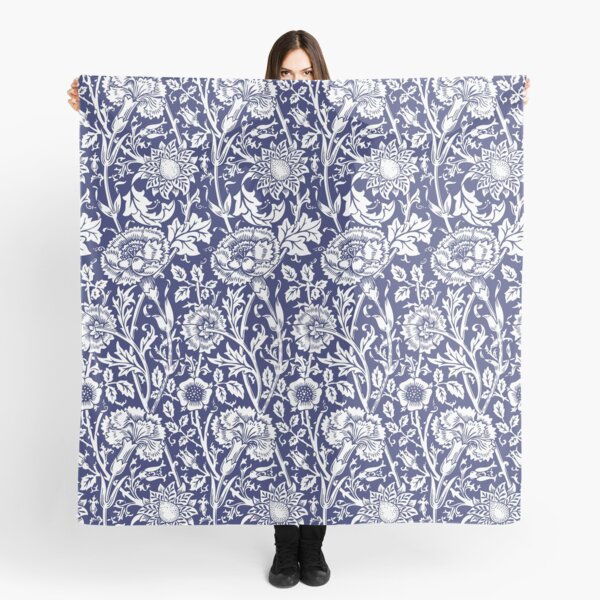 William Morris Carnations | Navy Blue and White Floral Pattern | Flower Patterns | Vintage Patterns | Classic Patterns | Scarf