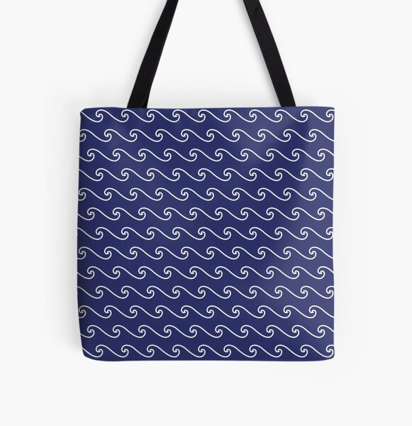 Wave Pattern | Abstract Waves | Nautical Patterns | Ocean Waves | Navy Blue and White | All Over Print Tote Bag