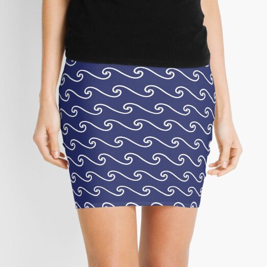 Wave Pattern | Abstract Waves | Nautical Patterns | Ocean Waves | Navy Blue and White | Mini Skirt