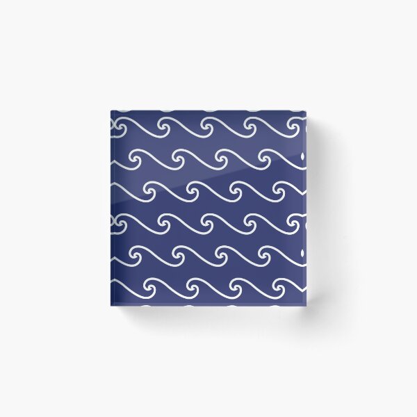 Wave Pattern | Abstract Waves | Nautical Patterns | Ocean Waves | Navy Blue and White | Acrylic Block