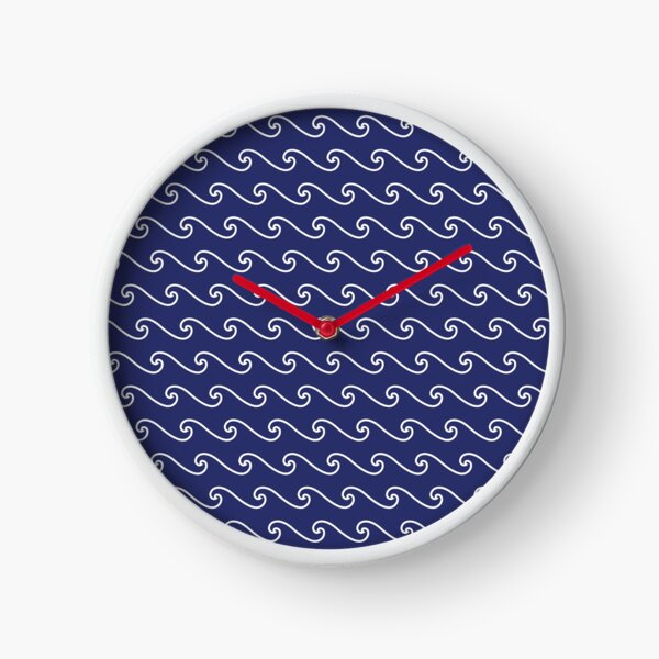 Wave Pattern | Abstract Waves | Nautical Patterns | Ocean Waves | Navy Blue and White |  Clock