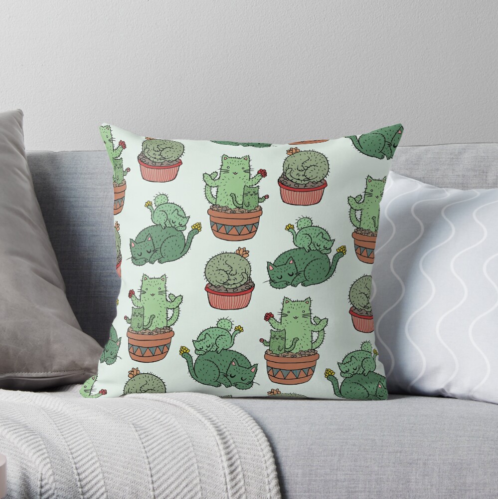 Cactus Cats Throw Pillow