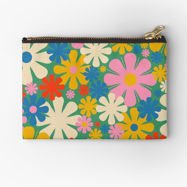 Item preview, Retro Flowers 60s 70s Aesthetic Colorful Floral Pattern in Pop Green Blue Pink Red Mustard Yellow Cream designed and sold by kierkegaard.