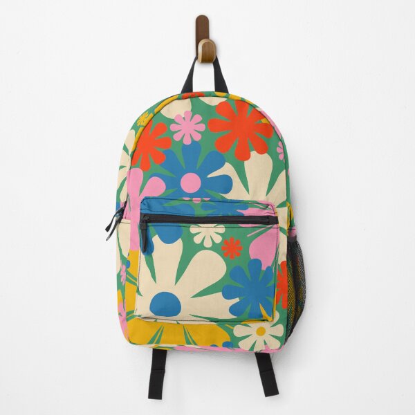 Item preview, Retro Flowers 60s 70s Aesthetic Colorful Floral Pattern in Pop Green Blue Pink Red Mustard Yellow Cream designed and sold by kierkegaard.