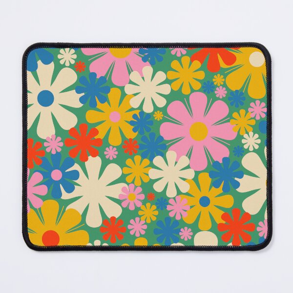 Item preview, Retro Flowers 60s 70s Aesthetic Colorful Floral Pattern in Pop Green Blue Pink Red Mustard Yellow Cream designed and sold by kierkegaard.