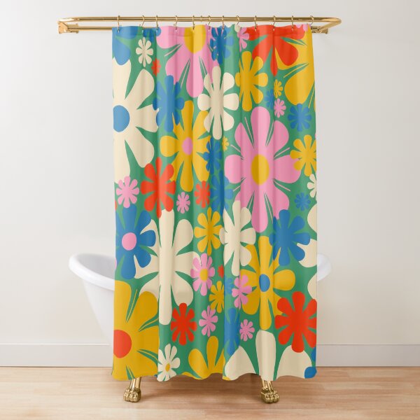 Item preview, Retro Flowers 60s 70s Aesthetic Colorful Floral Pattern in Pop Green Blue Pink Red Mustard Yellow Cream designed and sold by kierkegaard.