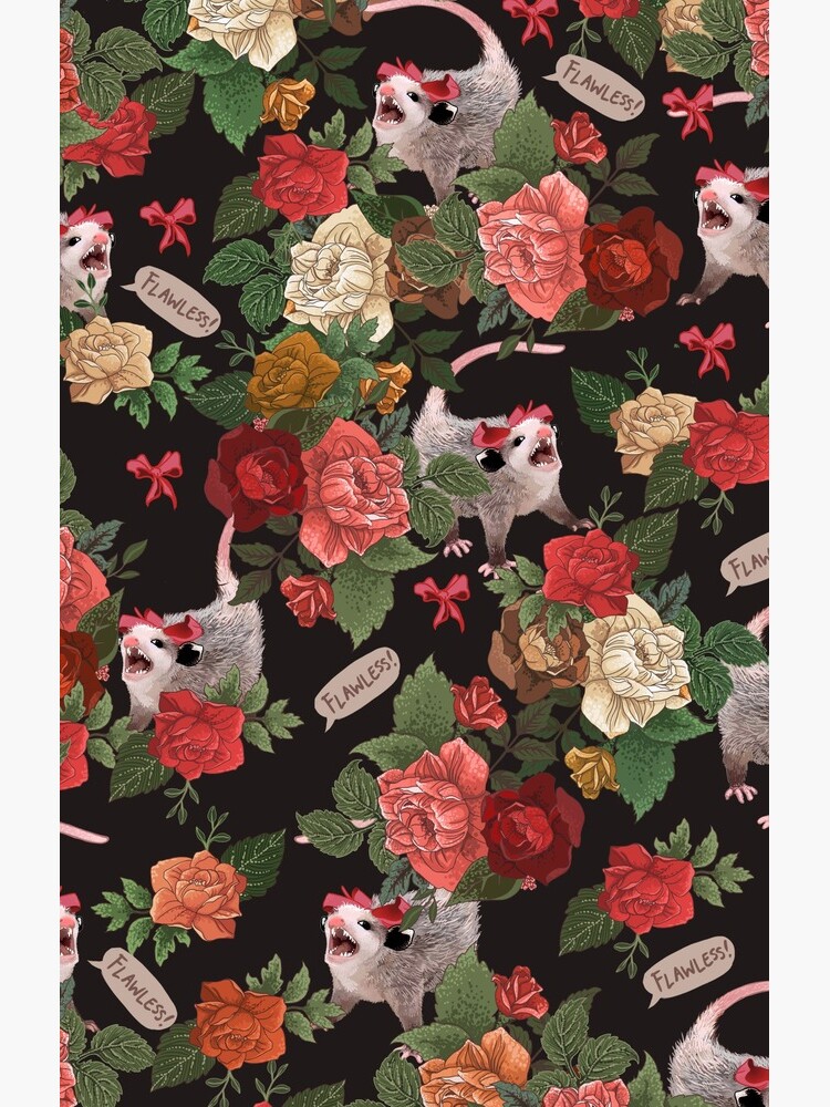 Opossum Floral Pattern (with text) by dcrownfield