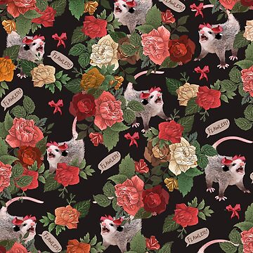 Artwork thumbnail, Opossum Floral Pattern (with text) by dcrownfield