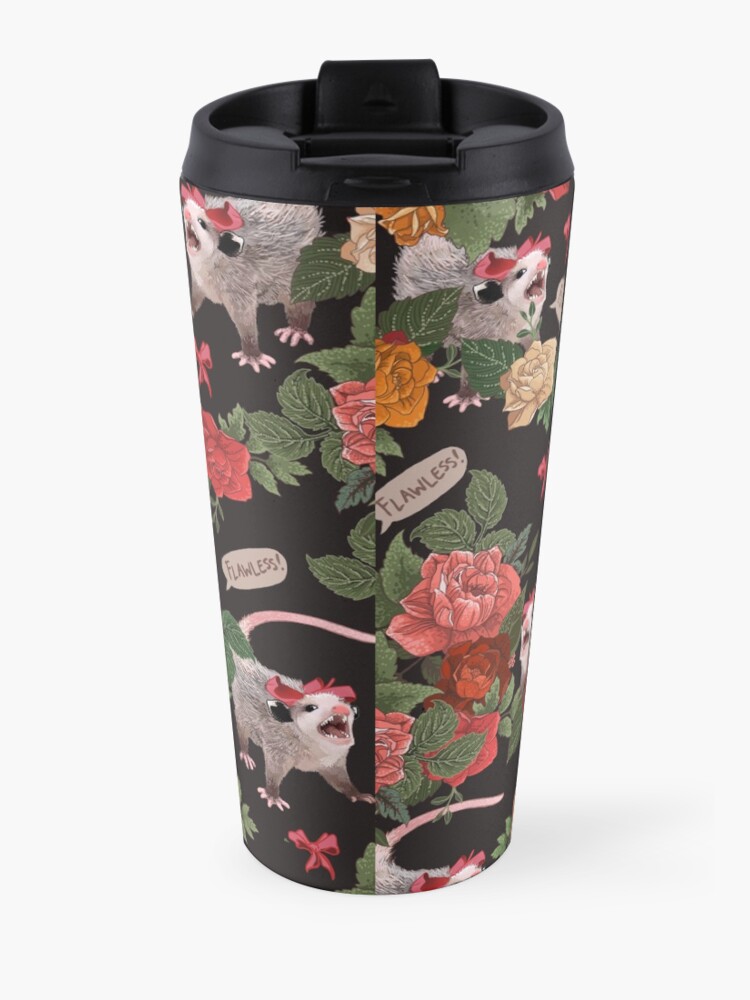 Alternate view of Opossum Floral Pattern (with text) Travel Mug