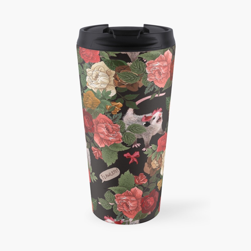 Opossum Floral Pattern (with text) Travel Mug