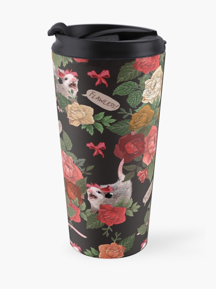 Alternate view of Opossum Floral Pattern (with text) Travel Mug