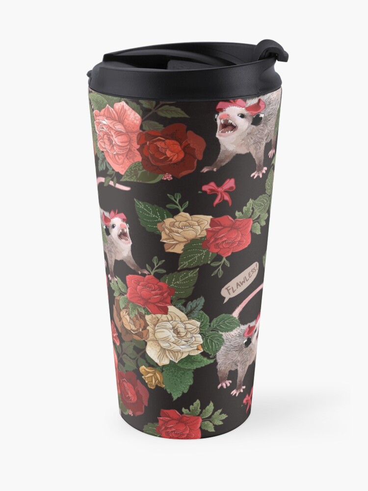 Alternate view of Opossum Floral Pattern (with text) Travel Mug