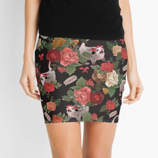Opossum Floral Pattern (with text) Mini Skirt